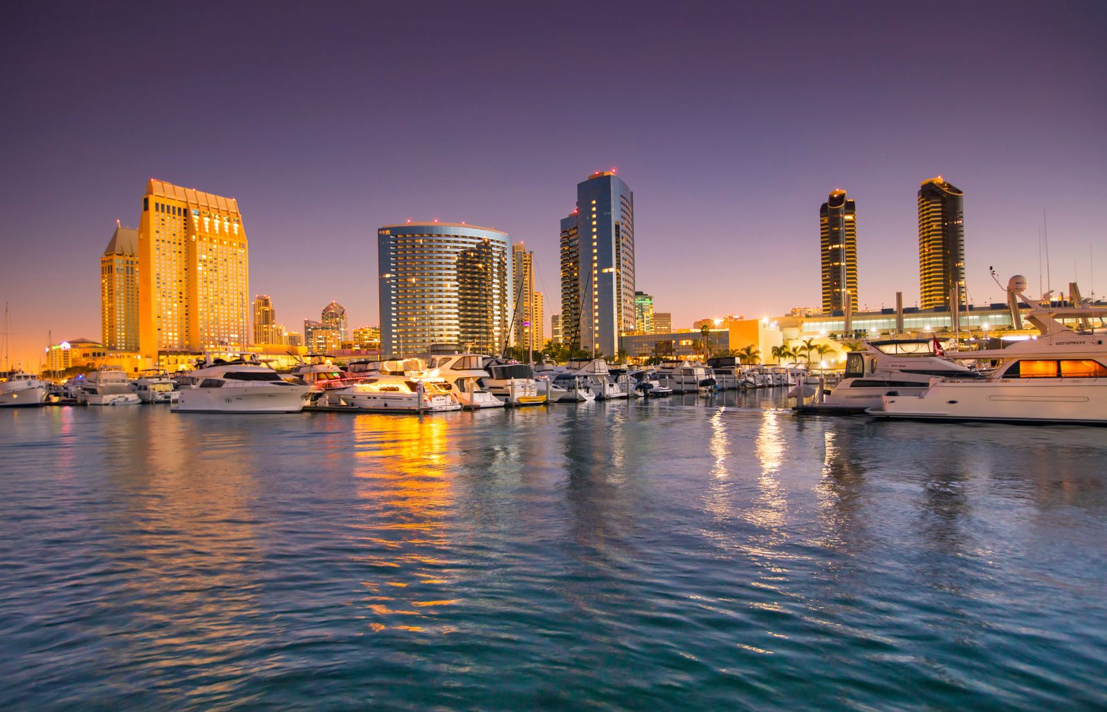 San Diego marina skyline at dusk